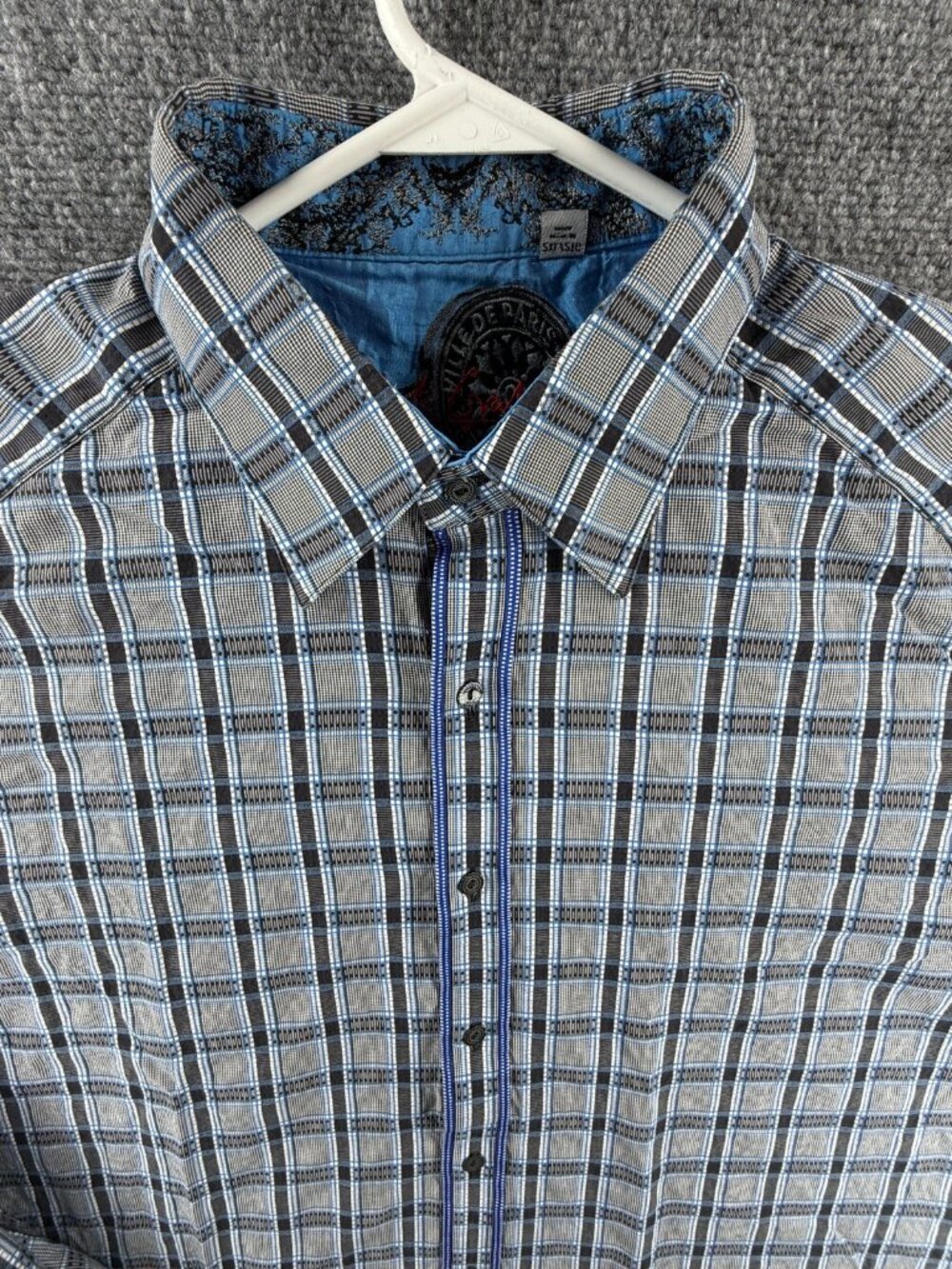 Robert Graham Black Gray Modal Cotton Polyester Plaid 2XL Button Up Long Sleeve